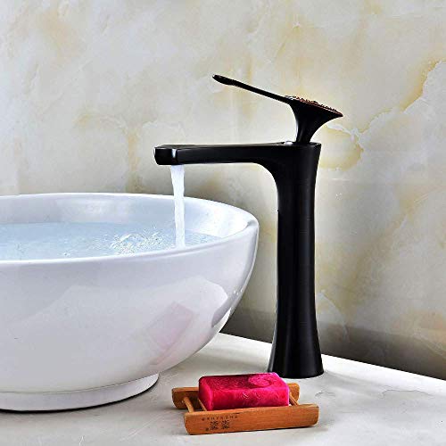 RajoNN Lavabo noir en cuivre complet évier de salle de bain lavabo ancien noir rétro avec grossissement seul trou type gratte-ciel