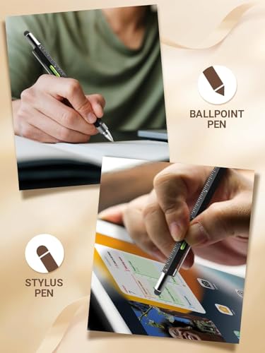Image of Multifunction 6 in 1 Tool with Ballpoint Pen, Touch Screen Stylus, Ruler, Spirit Level, Flat-head Screwdriver, All-in-One Tech-Tool Gadgets for Mens Gifts, Aluminium