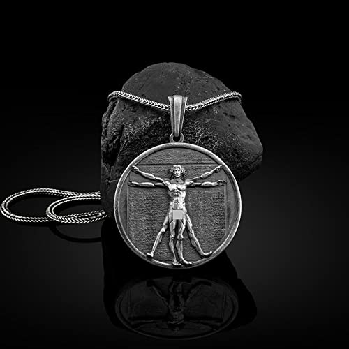 Colgante De Hombre De Vitruvio Da Vinci, Joyería De Arte Renacentista Vintage, Collar con Colgante Redondo De Estaño Puro Hecho A Mano