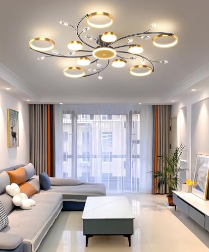 MEVZHH Lustress de Plafond À Led Modernes Salon Éléments D'Éclairage Encastrés Chambre À Coucher Or Lumières de Plafondspesndentives Avec Télécommande...