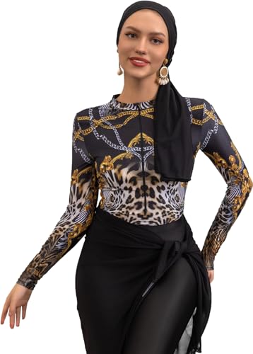 Ababalaya Gorgeous Burkini Swimsuits for Women Islamic Burkini Sets Full Covered Swimsuits 3 Pieces Swimwear, Black A, S