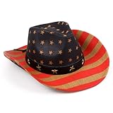 UKCOCO Unisex Cowboyhut mit Amerikanischer Flagge Leichter Sun Hat für Bühne Unabhängigkeitstag Verstellbare Einheitsgröße Atmungsaktiver Sommerhut für Männer und Frauen