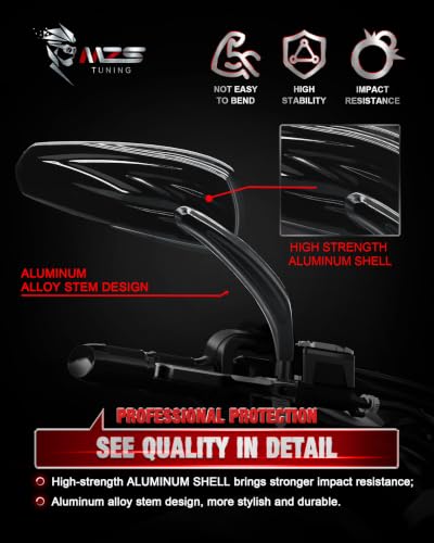 Image of MZS Motorcycle Rearview Mirors Compatible with Sportster Softail Road King Street Electra Glide Dyna Ultra Fat Bob Sport Low Rider 1982-2026, 8MM Touring Handlebar Rear View Side Mirror Blade Black