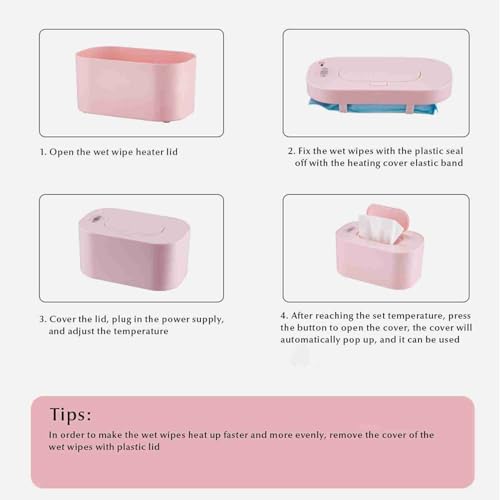 Chauffe-lingettes pour Bébé avec Veilleuse LED Intelligente Réchauffe Rapide Uniforme en 3 Min, Sécurité Anti-Surchauffe, Facile à Nettoyer Design Compact (Rose)