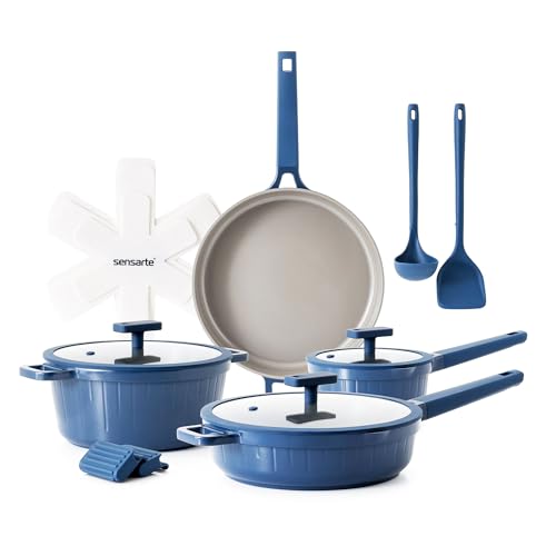Image of SENSARTE Ceramic Cookware Set Non-toxic 14 Pcs, Nonstick Pots and Pans Set, Dishwasher Safe Induction Cookware, Healthy Kitchen Cooking Set, PFOA/PFAS/PTFE Free