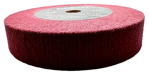 Image of 12 inch x 2 inch x 1-1 /4 inch Red Bench Grinder Polishing Wheel Flap Brush, 320 Grit, Tight Weave, Great for refurb of Golf Clubs and Metal, Non-Woven Wheel for Copper, Metal, Finishing, and Burnishing