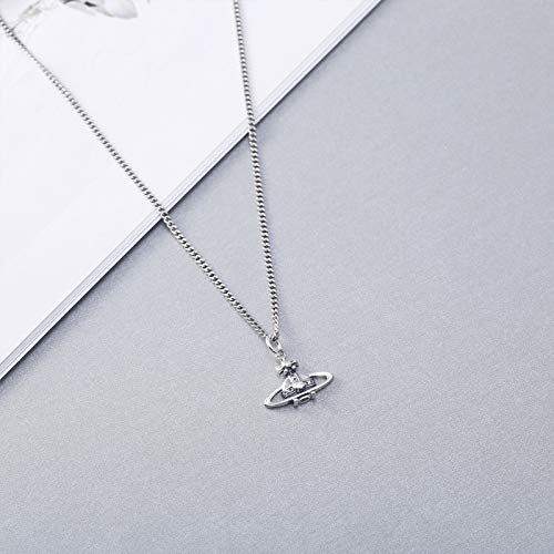 XAYN S925 Sterling Silver Necklace Saturn Diamond Short Chain Retro Fashion A Variety of Wearing Personality Joint Punk Necklace Wild Decorative Necklace