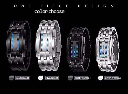 Image of ADSBIAOYE Men's and Women's Watches Fashion Creative Double Matrix Binary LED Waterproof Stainless Steel Watch