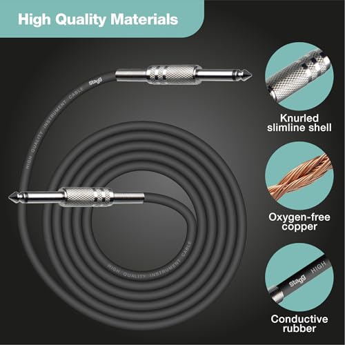 Stagg SGC3 3m, Phone to Phone Plug Instrument Cable, Black