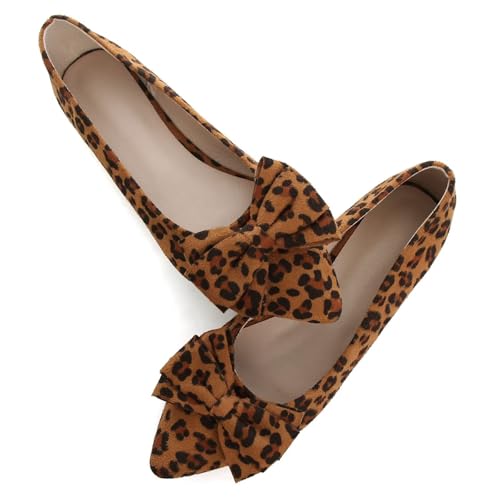 Image of SAILING LU Womens Bowknot Ballet Flats Pointy Toe Suede