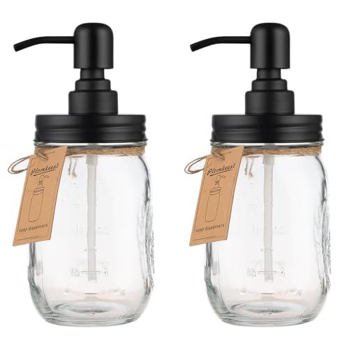Plomkeest 2er Pack 16oz Einmachglas Seifenspender Klarglas Glas Seifenspender mit rostfreiem Edelstahlpumpe Flüssigseifenspender für Badezimmer, Küchendekor