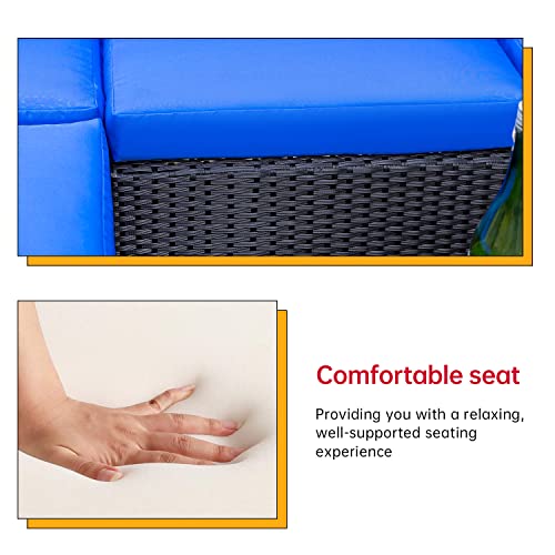 Image of FDW 5-Piece Patio Furniture Set | Blue | Outdoor Wicker Furniture