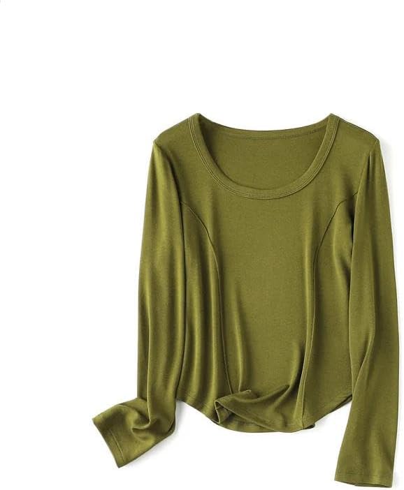 Women's Wool Blend Crop Top O-Neck Long Sleeve Slim Fit Thermal Tee
