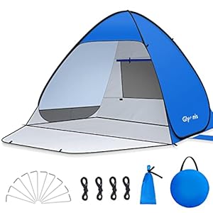 Glymnis Tente de Plage Pop Up pour 1-2 Personnes (S) 3-4 Personnes (L) Abris de Plage avec Porte à Glissière Protection UV 50+ Contre Le Vent
