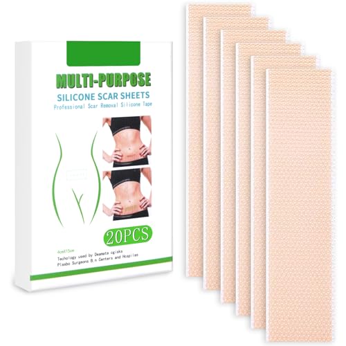 Remendo de silicone para cicatrizes - 20 peças folhas de silicone de primeira qualidade para cicatrizes, 4 x 15 cm chapas de silicone adesivos de cicatrizes para cesariana, queimaduras, estrias, acne