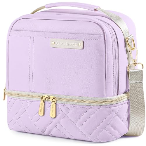 GLORIEROO Lunch Box Bag Women Girls - Double Deck Vegan Leather Insulated Waterproof Leakproof Cooler for Work Travel Picnics - Back to School Teacher Mothers Day Christmas Birthday Gifts