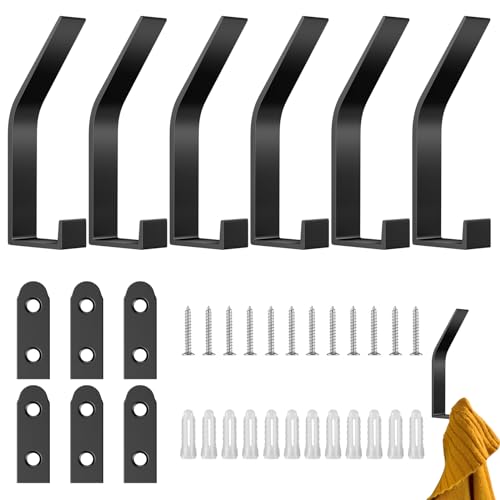 Avesteir 6 Piezas Percheros de Pared Negro Mate, Perchero de Pared Modernos Acero Inoxidable, Ganchos Percheros con 24PC Oculto Tornillo para Colgar Abrigo Sombrero Toalla Bufanda Bolso Llave Gorra