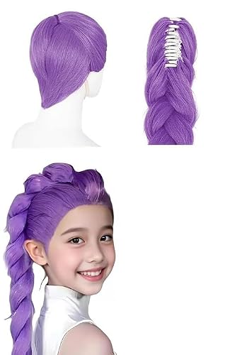 HBSFBH Perruque Costume Chasseur pour Fans d'anime, Perruque Violette Tressée, Perruques Violette à Longue Tresse, Perruque Violette Longue Cosplay Adultes, pour Carnaval Noël Costume Party (A)