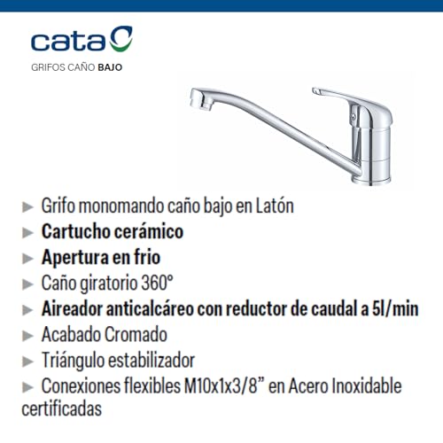 Mitigeur de cuisine CATA CBB économie d'eau 5L/min avec bec bas rotatif
