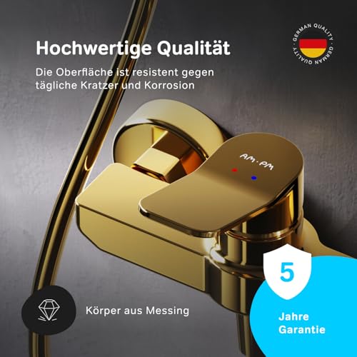 AM.PM X-Joy - Einhand-Brausebatterie Gold, Duscharmatur Einhebelmischer, Mischbatterie Dusche, Brausearmatur für Badezimmer