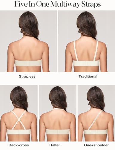 Image of Wingslove Women's Strapless Lace Bra Push Up Wirefree Bras Multi-Way Convertible Straps Padded Support Plus Size