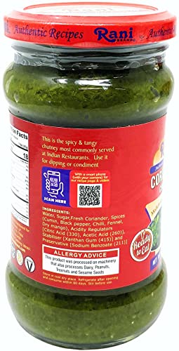 Rani Coriander Chutney 10.5Oz (300G) Glass Jar, Ready To Eat ~ Vegan | Gluten Free | Non-Gmo | No Colors | Indian Origin #TOP2