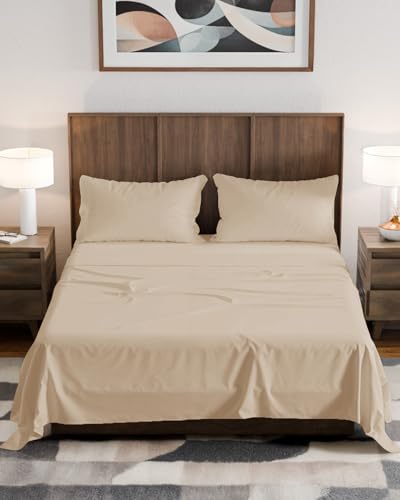 Olympic Queen Sheet Set 66x80 - 4 Piece RV Olympic Queen Size Sheets - Ultra-Soft Breathable & Cooling - Fits 14 to 16 Mattress w/ Deep Pockets - Comfy Luxury Bedding - Fade & Wrinkle Free - Wheat