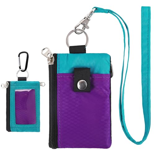 masaphll small lanyard wallet for womenmen with rfid blocking id pouch minimalist travel neck wallet with keychain id window for cardcoincash violetturquoise