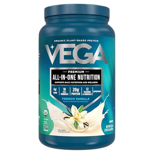 Vega Organic All-in-One Vegan Protein Powder, French Vanilla -Superfood Ingredients, Vitamins for Immunity Support, Keto Friendly, Pea Protein for Women & Men, 1.5 lbs (Pack of 1)