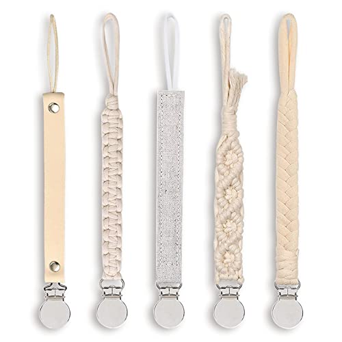 Image of Duludulu Pacifier Clips for Boys and Baby Girl, Binky Clips Teether Hand-Made Braided Pacifier Holder Modern Pacifier Clip Common for Pacifier Shower Set Unisex Baby (5 Pack)