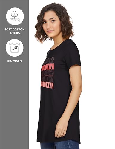 Image of Amazon Brand - Symbol Women's Cotton Stretch Half Sleeve Round Neck Regular Fit T-Shirt (Tunic Length)