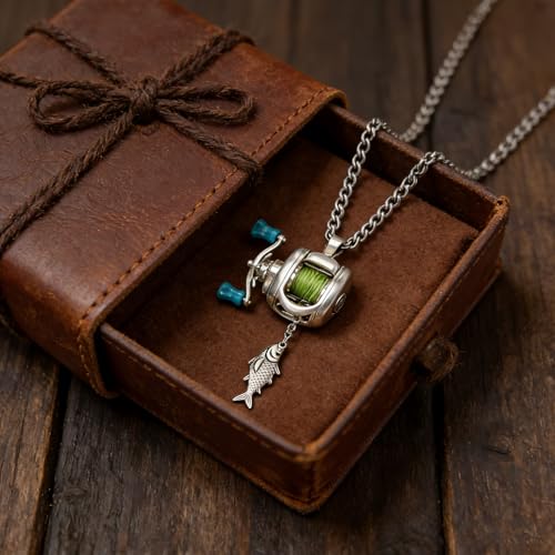 Collier sur le thème de la pêche avec bobine rotative anti-stress interactive