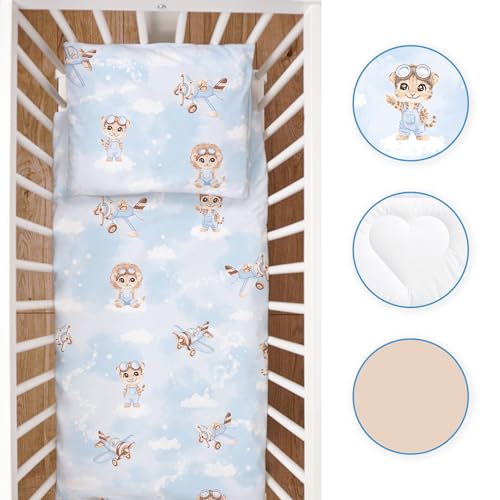 Housse de couette bébé 80x70 cm | Parure de lit Tigers Pilots 4 pièces