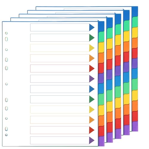 Thboxes Register für Ordner A4, 5er Set 12-Teilige Ordner Trennblätter Bunte PP Register A4 für Ringordner Hebelordner Aktenordner Büro Schule