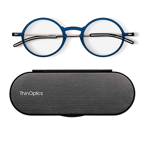 Thinoptics Unisex Adult + Thinoptics Frontpage Manhattan Reading Glasses Milano Aluminum Case, Blue Frames Silver Case, 1.5 X Us #TOP1