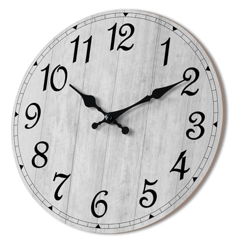 HYLANDA Wall Clock 14 Inch, Gray Wall Clocks Battery Operated Silent Non Ticking, Vintage Rustic Wooden Clocks Decorative for Kitchen Bathroom, Living Room, Bedrooms, Dining Room, Office (14)