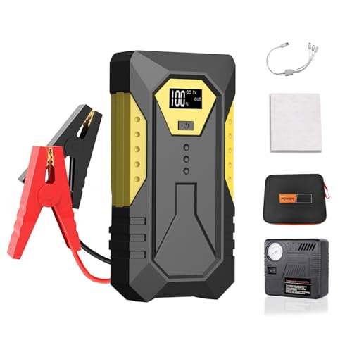 Arrancador multifuncional con compresor de aire Paquete de refuerzo de batería máxima de 800 A, apto para motores de gasolina de 12 V 6,0 L y diésel de 5,0 L, inflador de