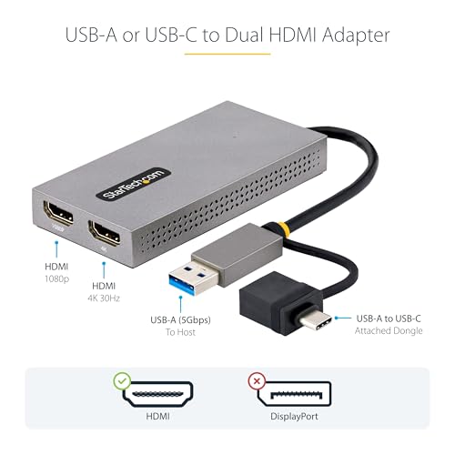 Conversor USB 3.0 a HDMI dual StarTech con soporte 4K y cable integrado 3