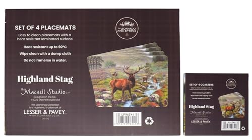 Hardback Wood & Cork Laminated 4 Placemats & 4 Matching Coasters - Highland Stag - Cosy Home Interiors Hardback Wood & Cork Laminated 4 Placemats & 4 Matching Coasters - Highland Stag - Image 3
