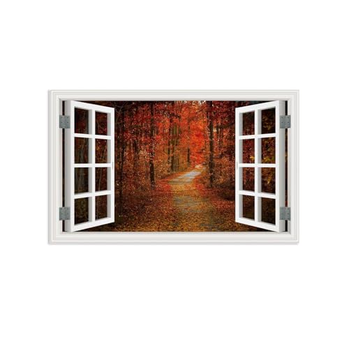 Fausses fenêtres pour illuminer une pièce sombre avec un poster panoramique forêt d'automne
