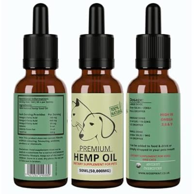 50 ML 100% Natural Hemp Oil Drops For Pets, Dog Calming Hemp Oil, Dog Anxiety Relief, Pain Relief for Dogs, Healthy dog coat, Dietary supplement for pets. Omega 3, 6 & 9 and vitamins A,E & D