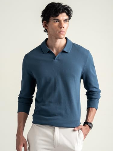 Image of DAMENSCH Statement Popcorn Johnny Collar Full Sleeve Polo with Premium Cotton Blend, Popcorn Texture, Colours by High-IQ Dyes Heavy Weight Fabric T-Shirt for Men
