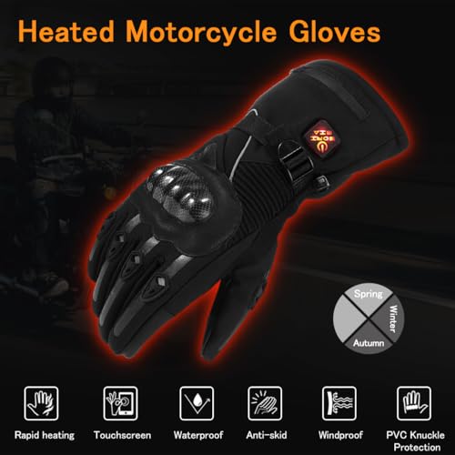 Image of Heated Motorcycle Gloves for Men & Women - 7.4V 3000mAh Rechargeable Batteries, Electric, Touchscreen, Waterproof, Windproof, Non-Slip, Skiing, Cycling, Fishing