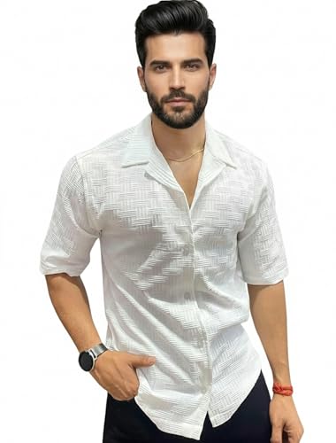 Image of FUNKY RICH Funkyrich Textured Popcorn Shirts for Men || Casual Shirt for Men || Shirt for Men|| Men Stylish Half Sleeve Shirt || Men Fancy Shirt
