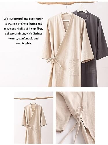 Men's Women's Cotton Linen Bathrobe Couples Japanese-Style Absorbent Quick-Drying Kimono Yukata Sauna Robe2