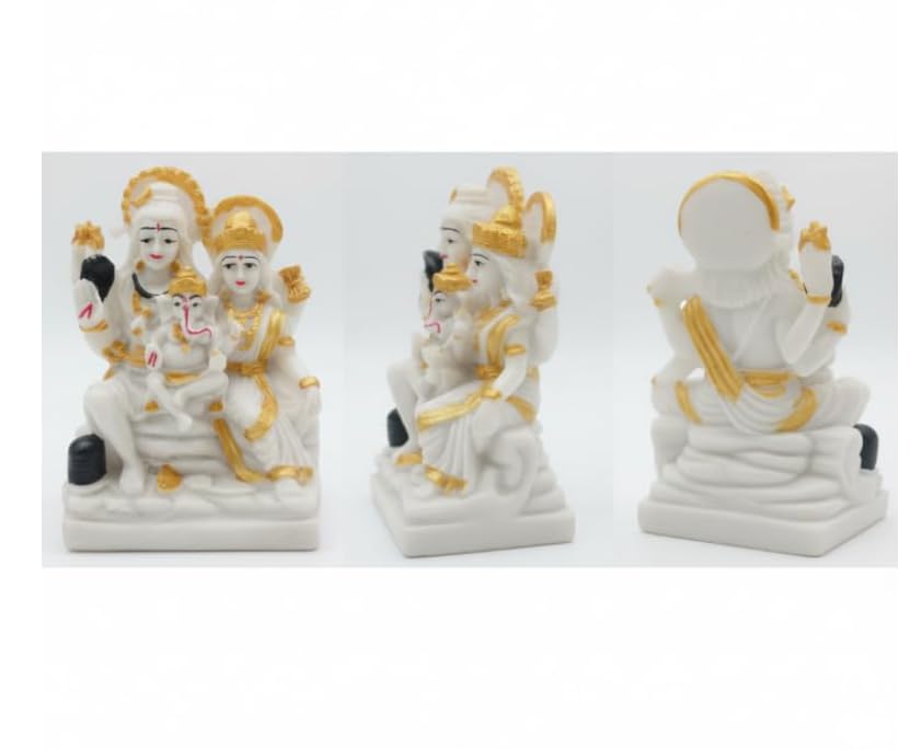 Image of Divine Shiva Parvati Ganesh Marble Look Shiv Parivar Idol for Home Mandir Pooja Office Decoration and Gifting