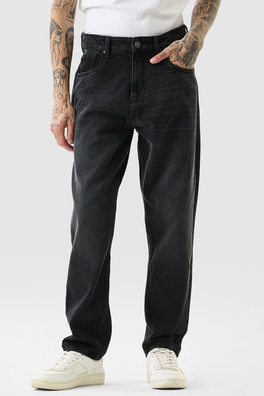 Image of SNITCH Men Jeans | Baggy Fit Relaxed Style | 100% Cotton Woven Fabric | Full Length Straight Leg Design | Durable & Comfortable Casual Wear