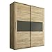 Armario 2 Puertas Correderas para Dormitorio y Habitación, Modelo Priego Acabado en Color Cambria y Grafito, Medidas: 180 cm (Largo) x 207,6 cm (Alto) x 55 cm (Fondo)