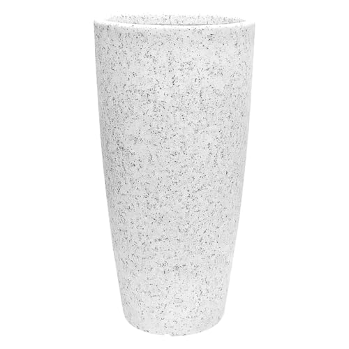 Image of Harshdeep Roto Planter - Venice - Indoor Outdoor Home Balcony Garden Decorative Round Durable Light Weight Stone Finish Plant Pot Dia 11 Inch Height 22 Inch (White Stone)