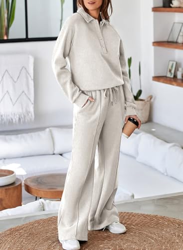 Aleumdr Women's 2 Piece Outfits Sweatsuit Oversized Sweatshirt Wide Leg Sweatpants Matching Lounge Set 20244